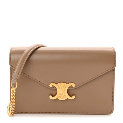 Celine Shiny Calfskin Triomphe Margo Wallet on Chain Smoked Brown 1 of 10