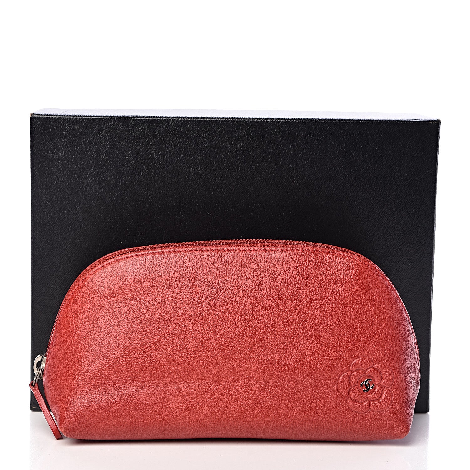 Chanel Goatskin Camellia Embossed Cosmetic Case Red 8 of 8