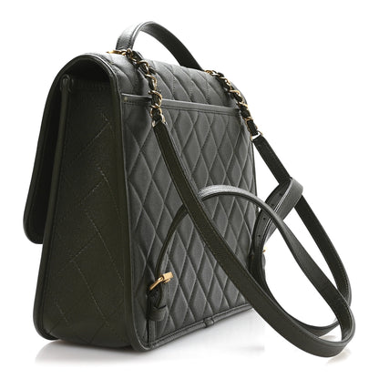 Chanel Caviar Quilted School Memory Backpack Dark Green 3 of 11
