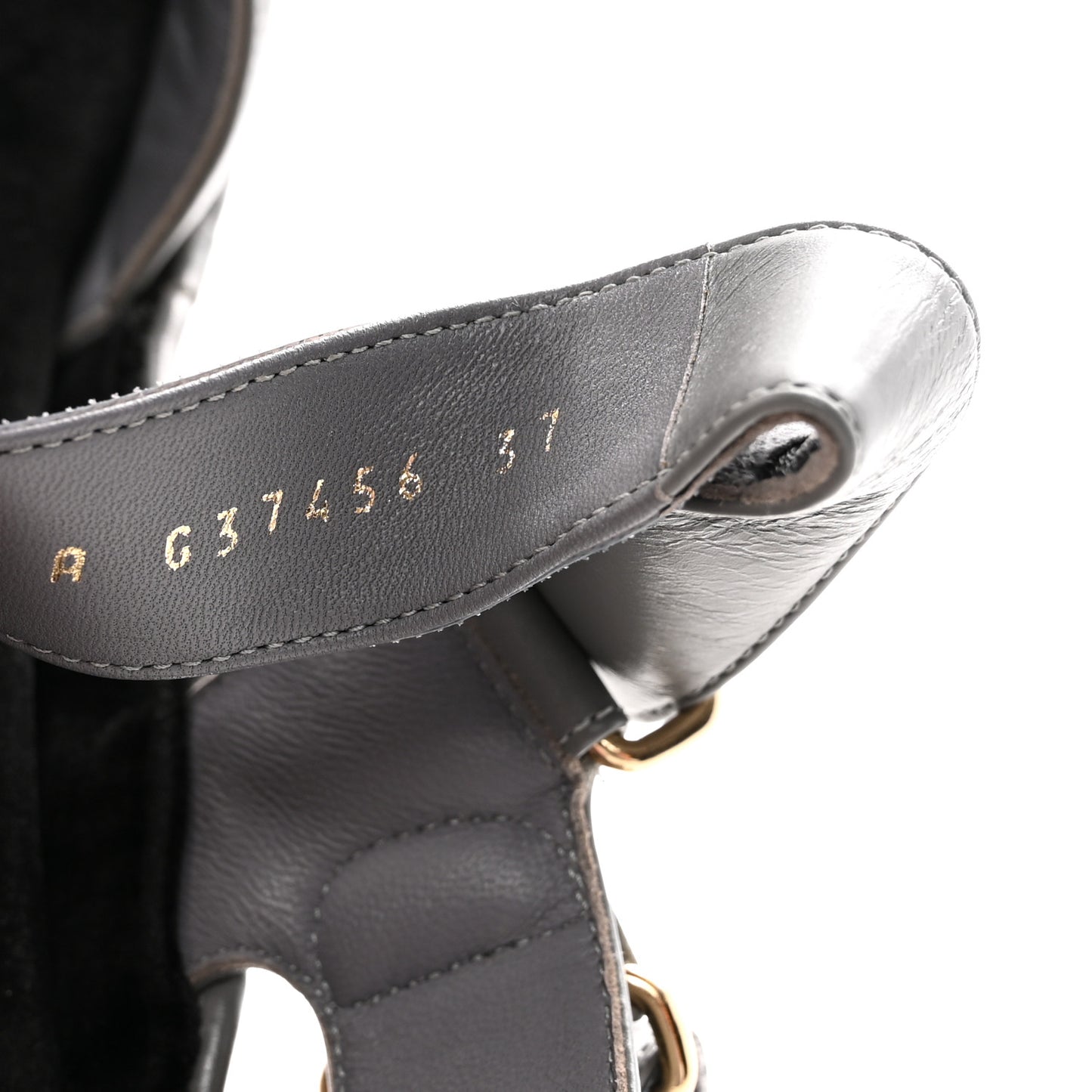 Shiny Calfskin Logo Platform Sandals 37 Grey