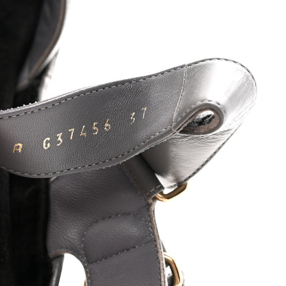 Chanel Shiny Calfskin Logo Platform Sandals 37 Grey 9 of 10