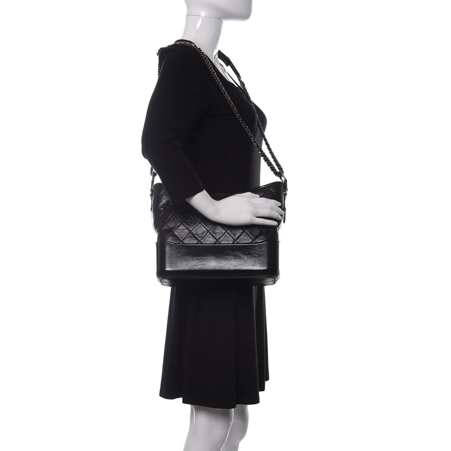 Aged Calfskin Quilted Medium Gabrielle Hobo Black