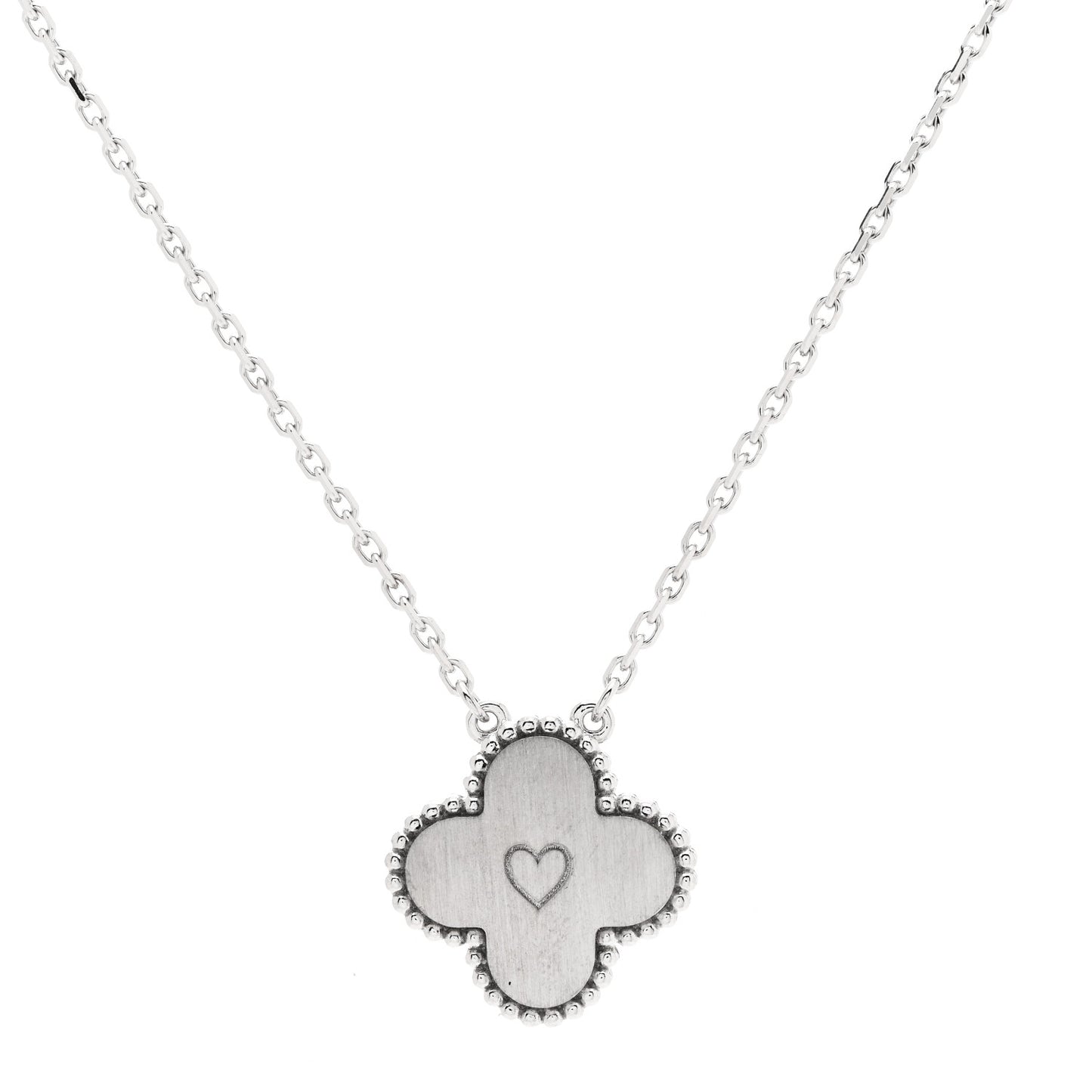 18K White Gold Diamond Guilloche Vintage Alhambra Pendant Necklace