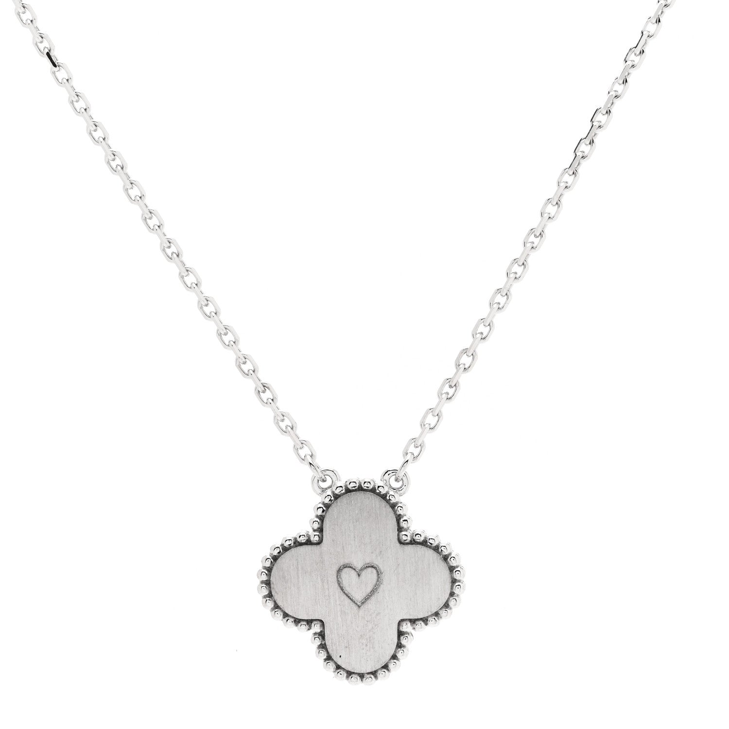Van Cleef & Arpels 18K White Gold Diamond Guilloche Vintage Alhambra Pendant Necklace 5 of 6