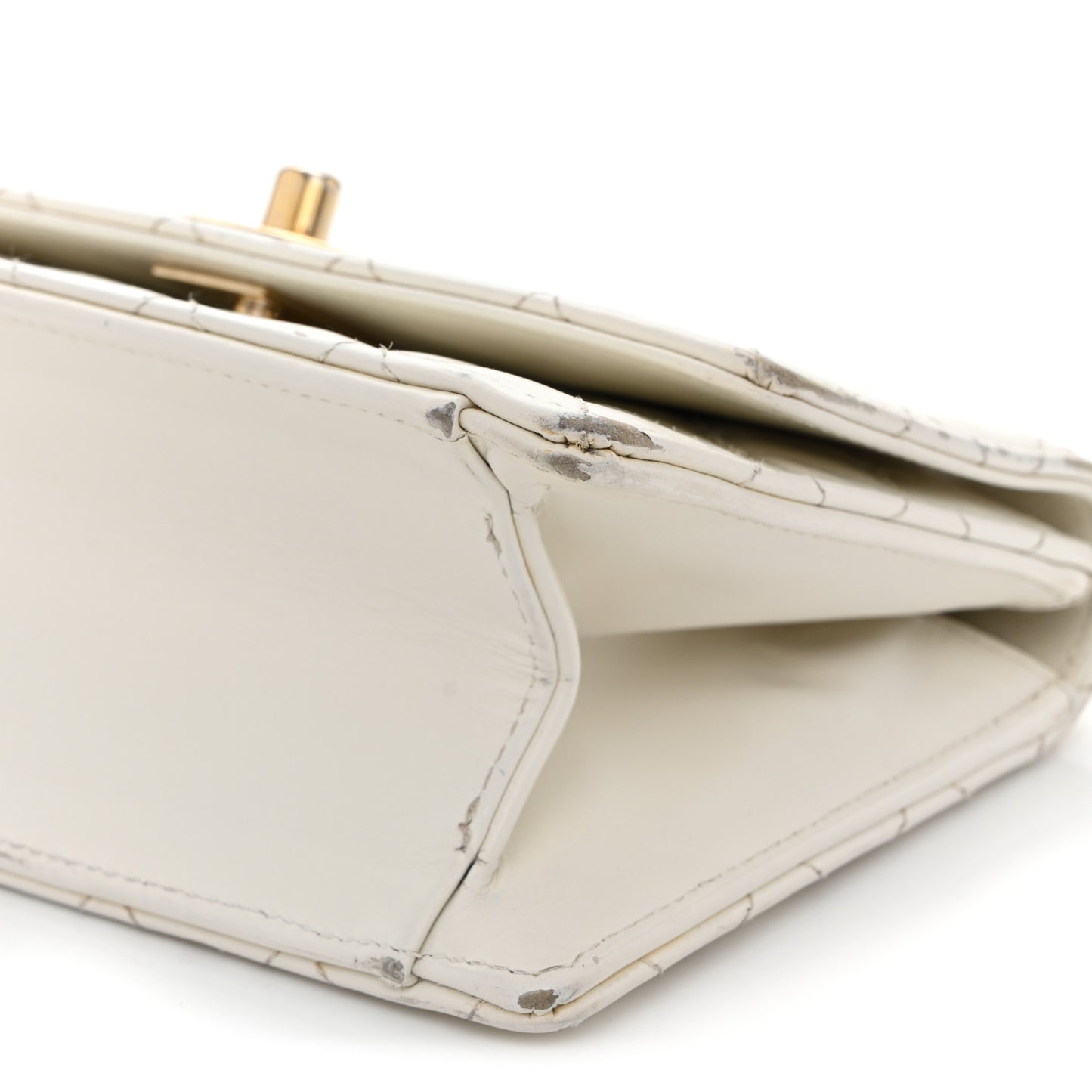 Glazed Calfskin Quilted Small Flap White