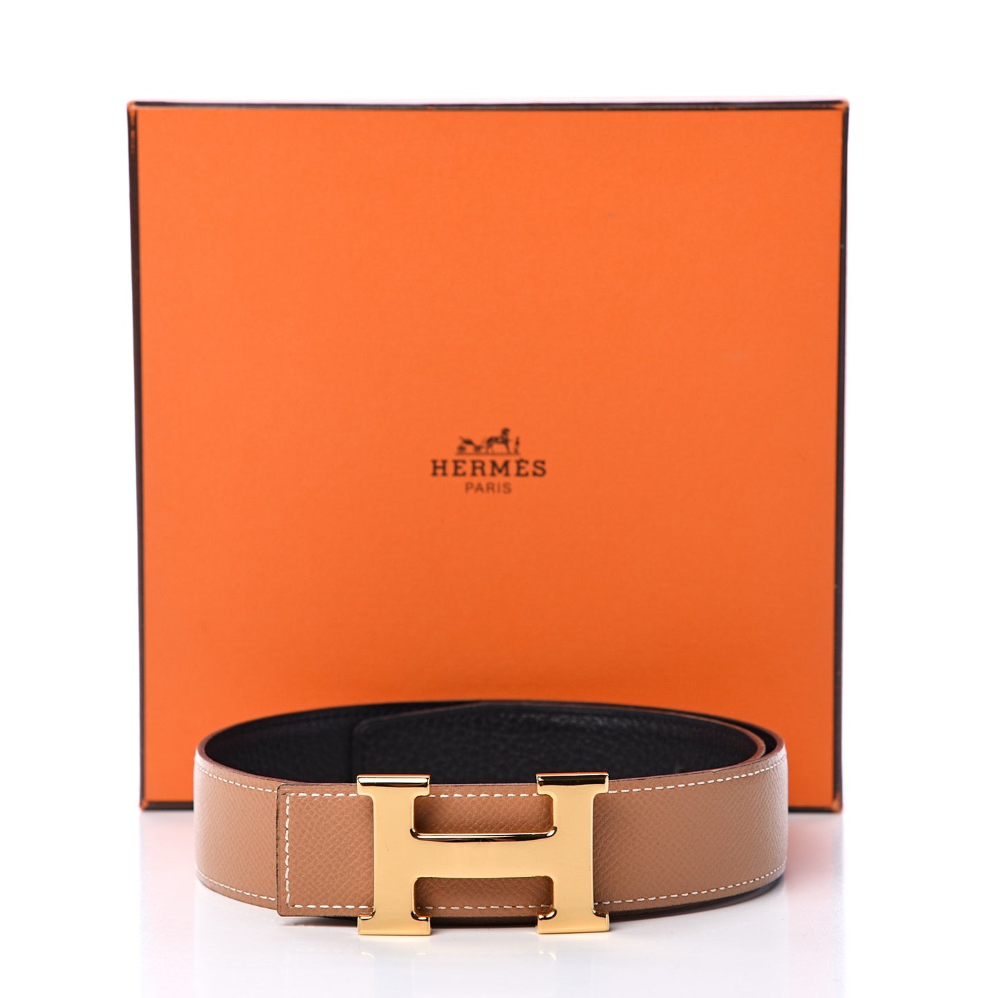 Togo Courchevel 32mm H Belt 80 Black Gold