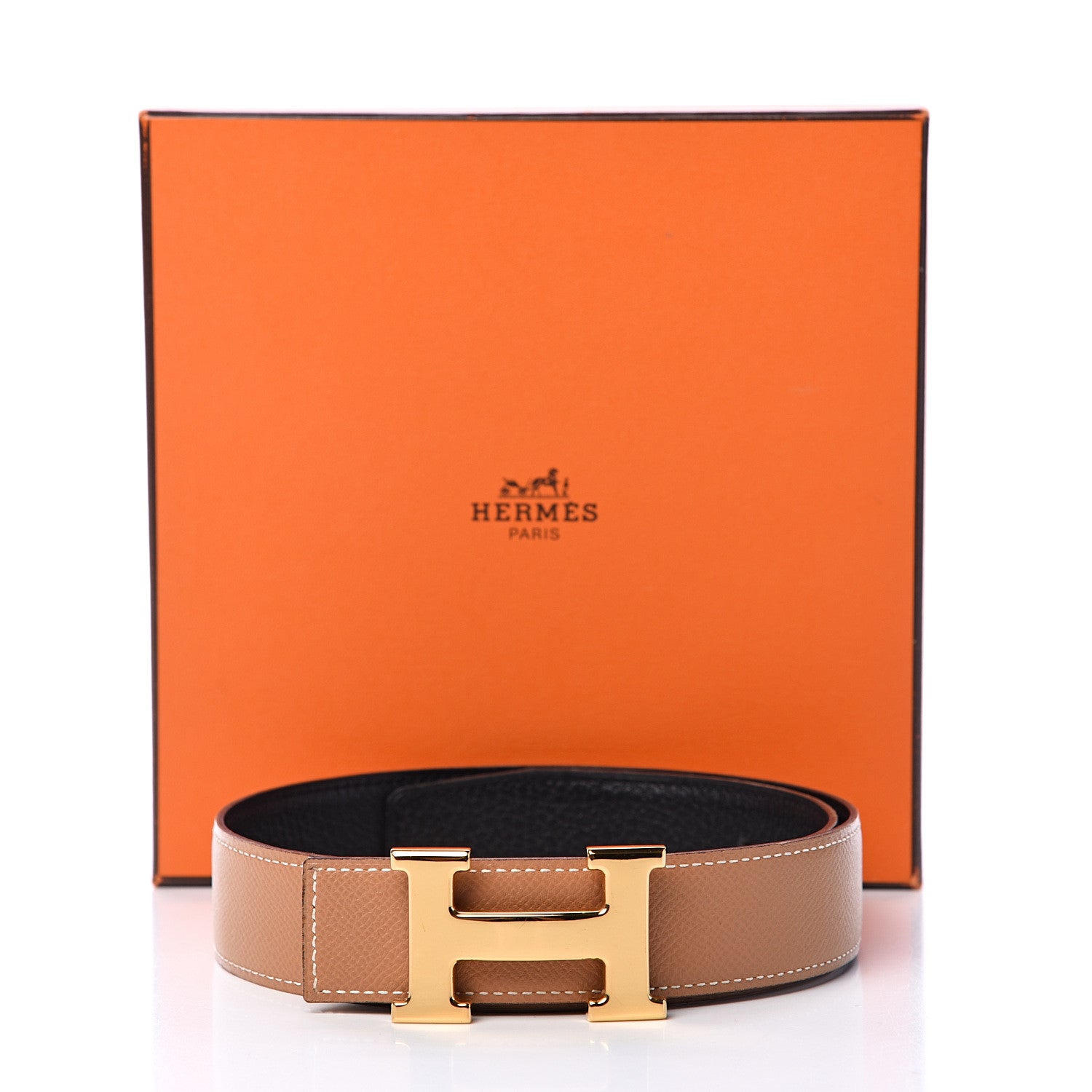 Hermes Togo Courchevel 32mm H Belt 80 Black Gold 11 of 11