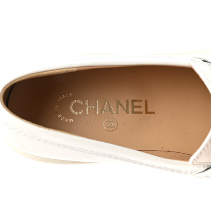 Chanel Shiny Calfskin Logo Loafers 37.5 White 7 of 9