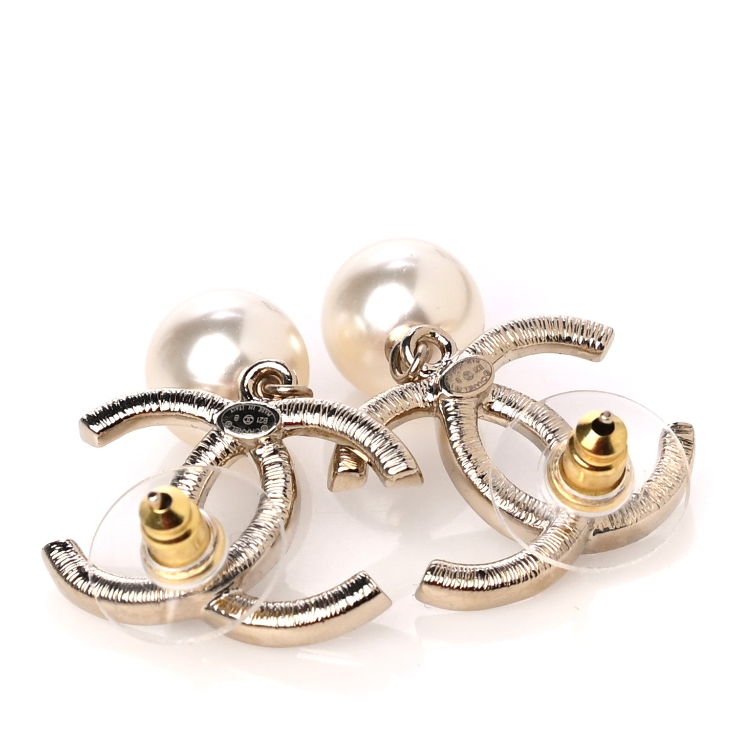 Chanel Crystal Pearl CC Drop Earrings Gold 3 of 3