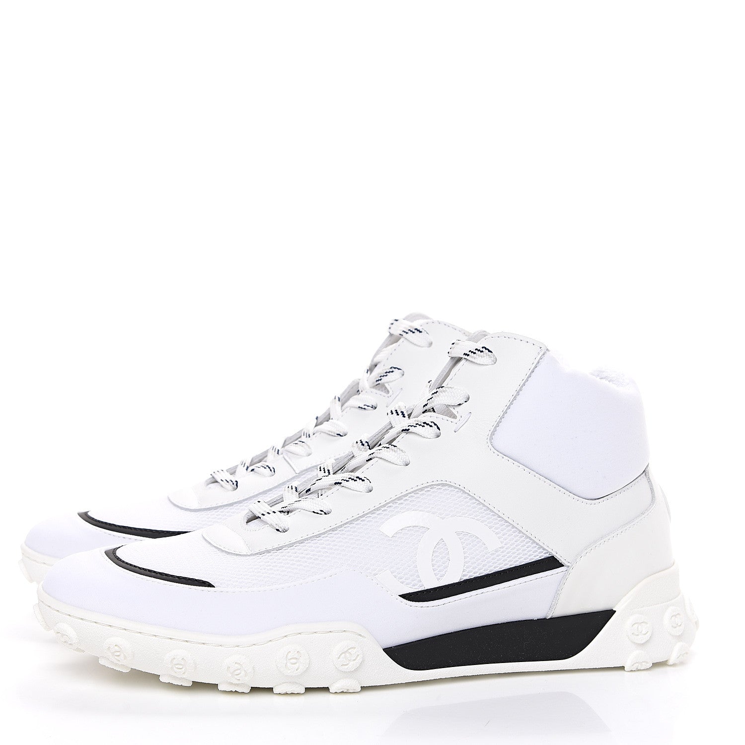 Chanel Calfskin Mesh Lycra Womens Logo High Top Sneakers 40.5 White 3 of 8