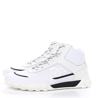 Chanel Calfskin Mesh Lycra Womens Logo High Top Sneakers 40.5 White 3 of 8