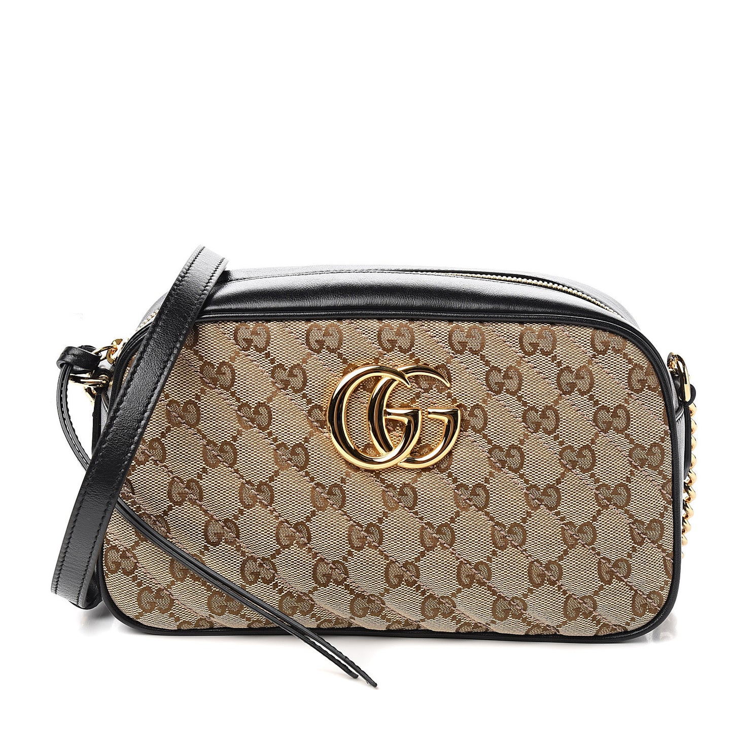 Monogram Matelasse Diagonal Small GG Marmont Chain Shoulder Bag Beige Black