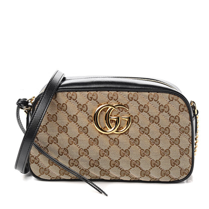 Gucci Monogram Matelasse Diagonal Small GG Marmont Chain Shoulder Bag Beige Black 1 of 9