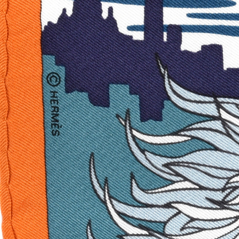 Silk Space Shopping Au Faubourg Pocket Square Scarf Bleu Orange Vert