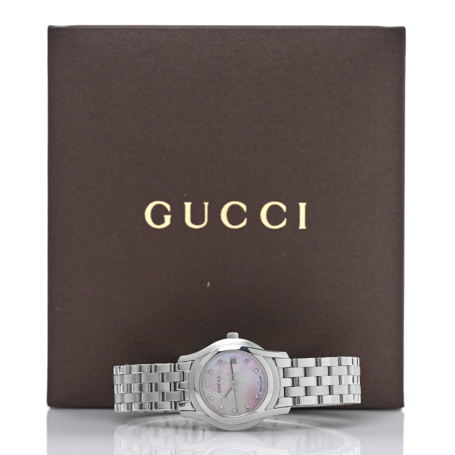 Gucci Stainless Steel Diamond Pink Mother of Pearl 27mm 5500L Quartz Watch 5 of 5