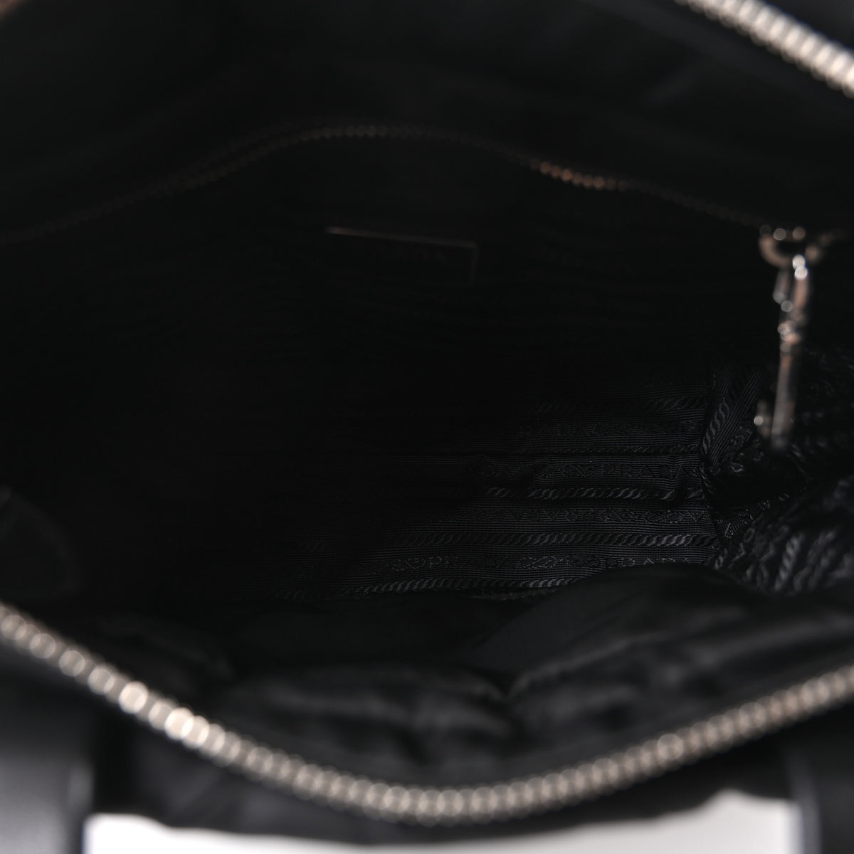 Re-Nylon Nappa Triangle Quilted Padded Double Handled Zip Pocket Tote Black