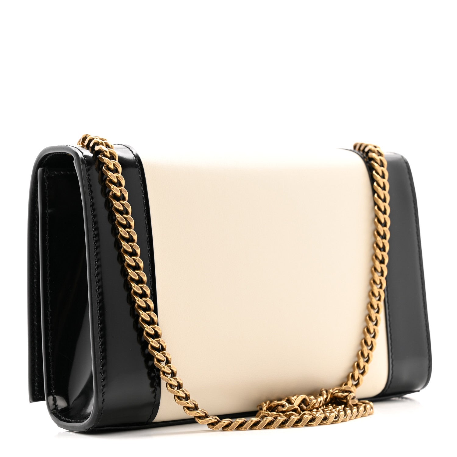 Saint Laurent Nappa Patent Calfskin Two-Toned Small Monogram Kate Satchel Alabastro Black 3 of 11