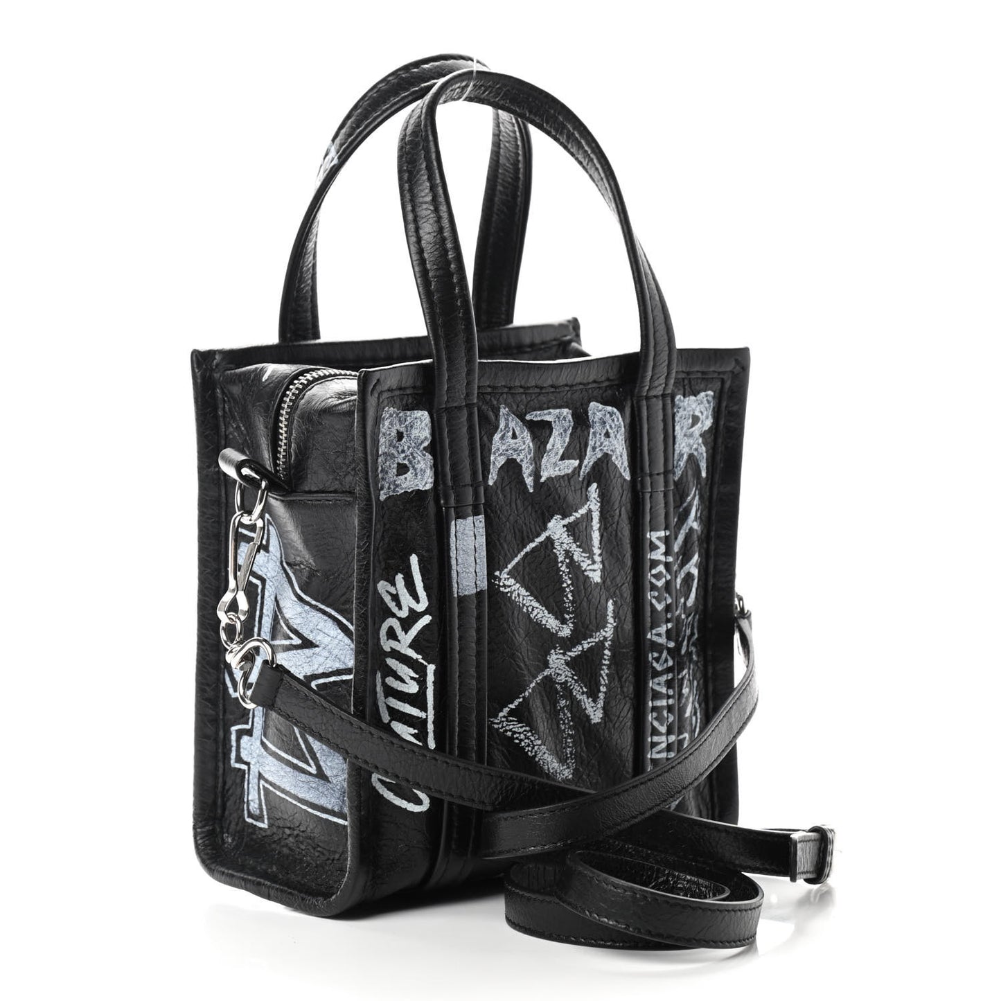 Agneau Arena Graffiti All Over XXS Bazar Shopper Tote Black White