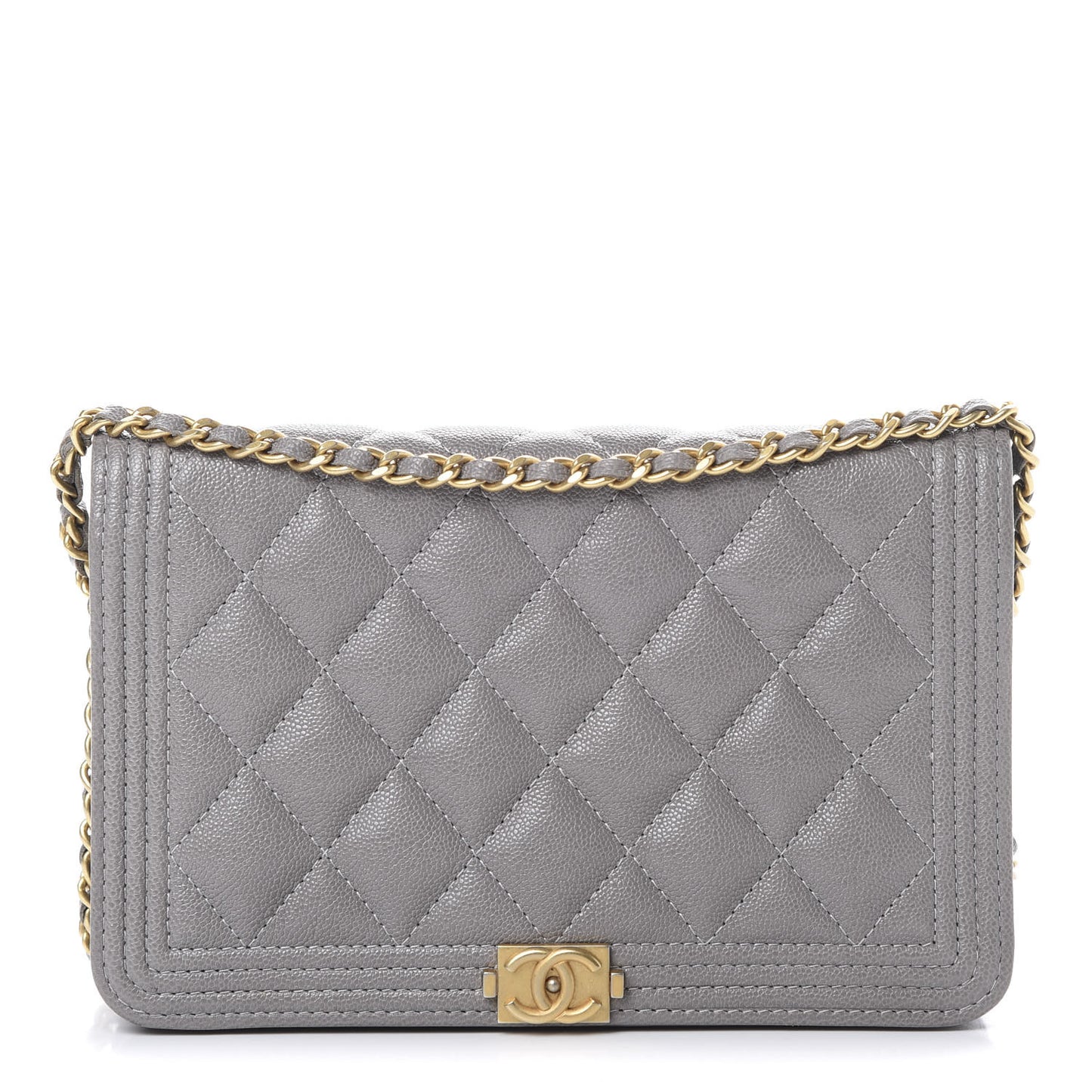 Caviar Quilted Boy Wallet On Chain WOC Grey