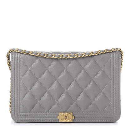 Chanel Caviar Quilted Boy Wallet On Chain WOC Grey 1 of 16