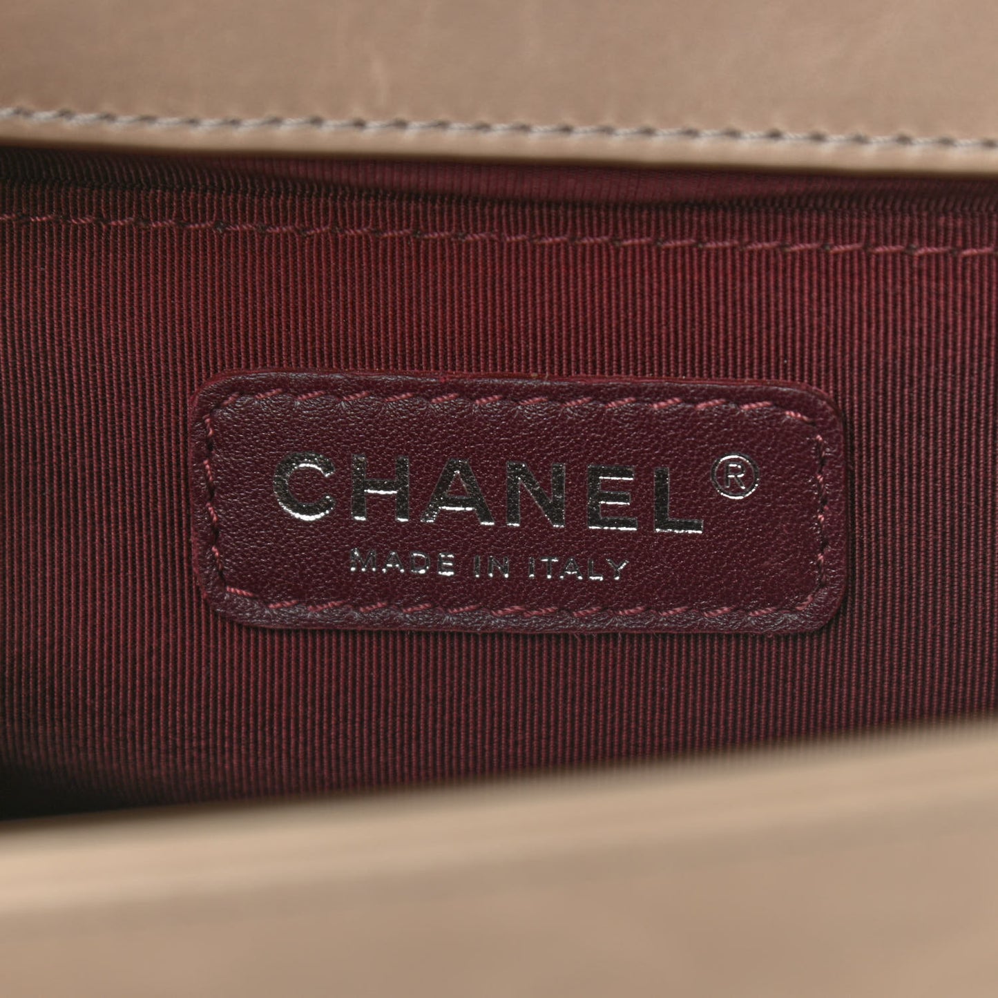 Glazed Calfskin Quilted Medium Boy Chained Flap Beige