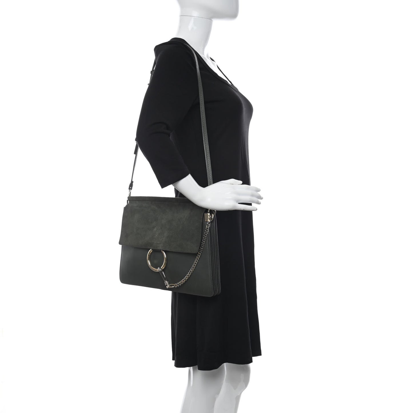 Calfskin Suede Medium Faye Shoulder Bag Deep Forest