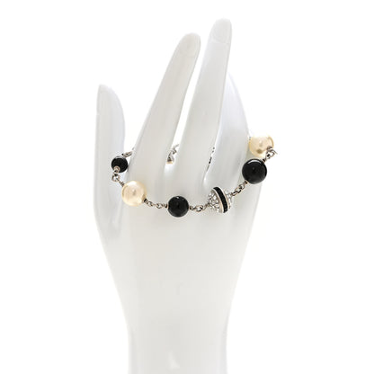 Chanel Pearl Bead Crystal CC Bracelet White Black Silver 2 of 4