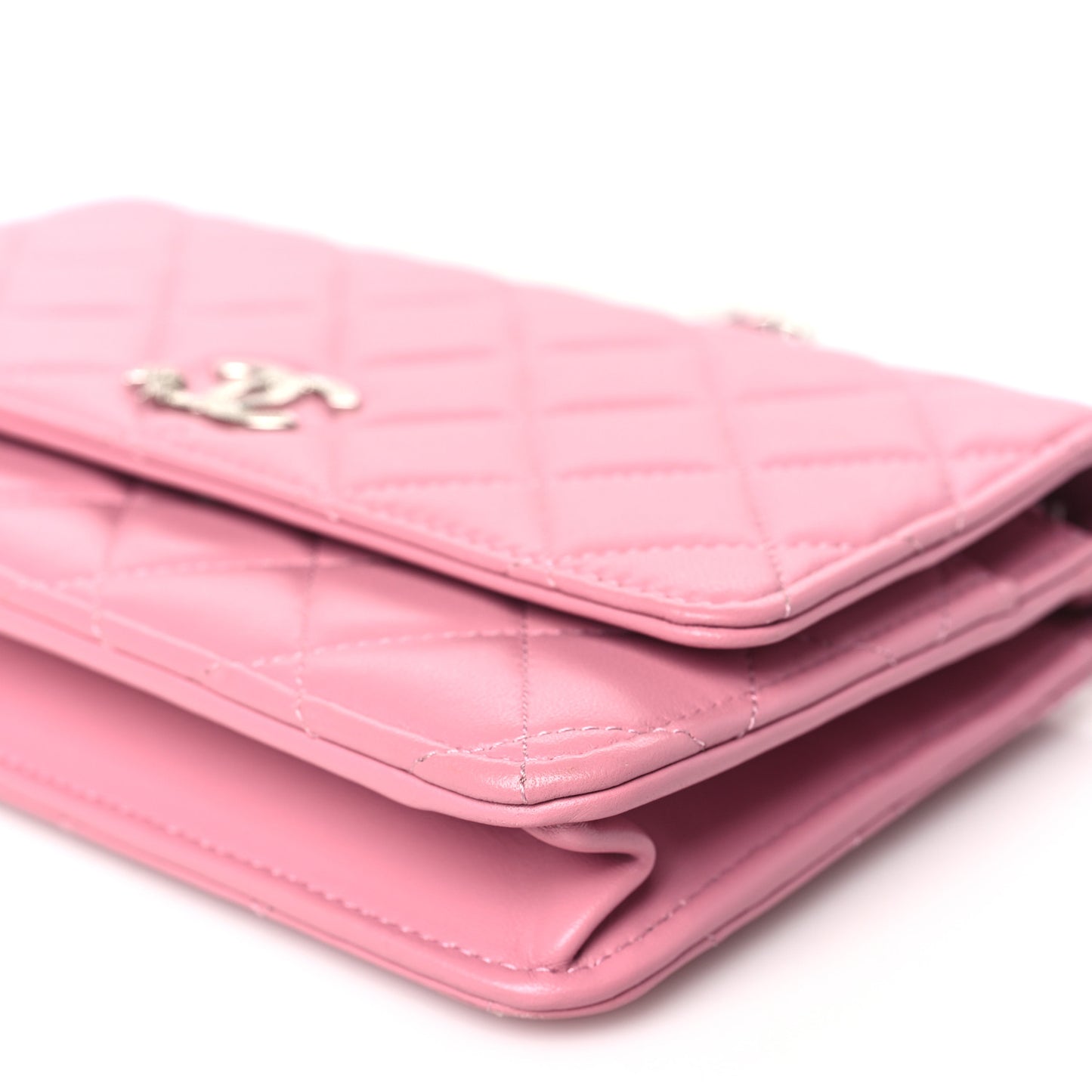 Lambskin Quilted Crystal Star Wallet On Chain WOC Pink