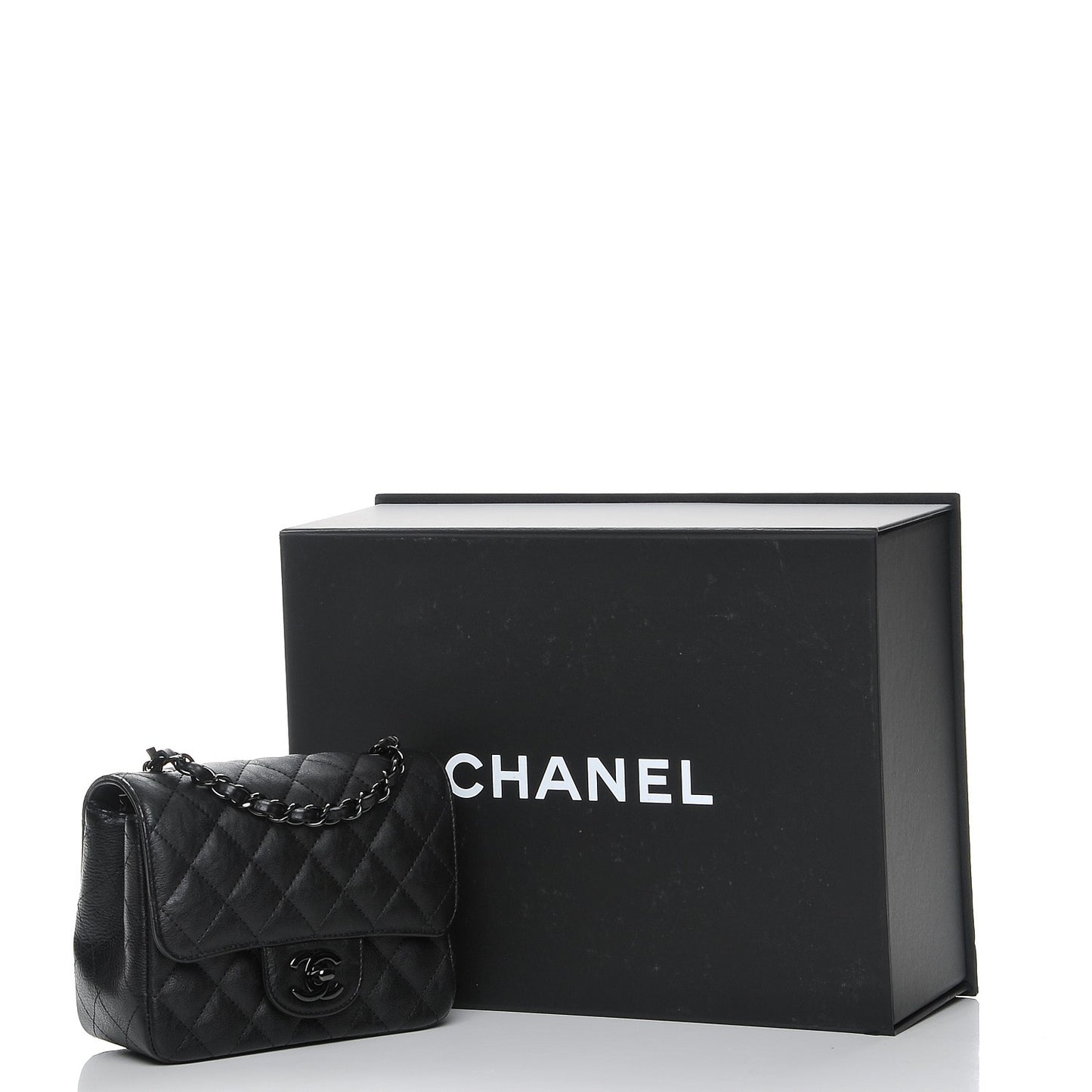 Crumpled Calfskin Quilted Mini Square Flap So Black