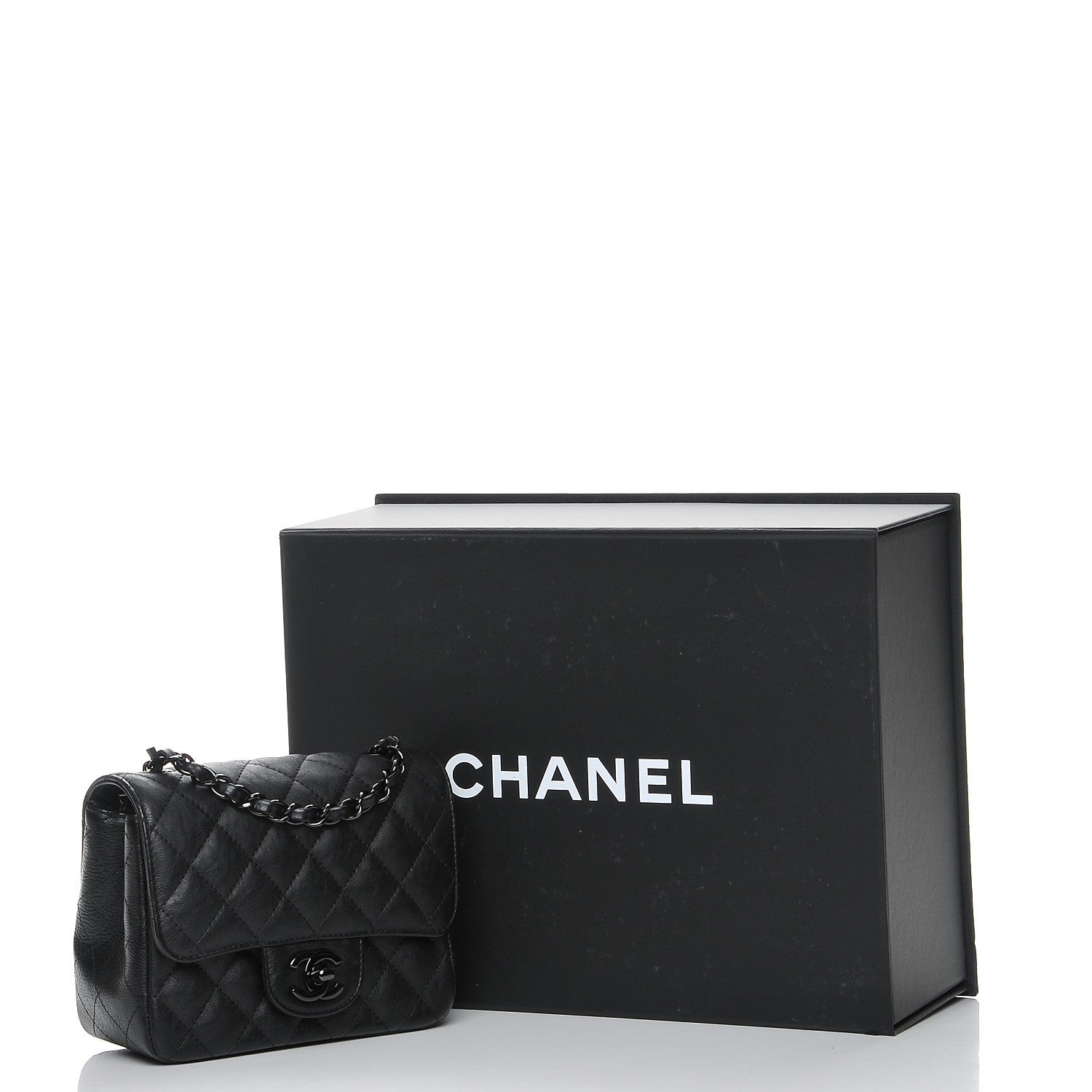 Chanel Crumpled Calfskin Quilted Mini Square Flap So Black 8 of 8
