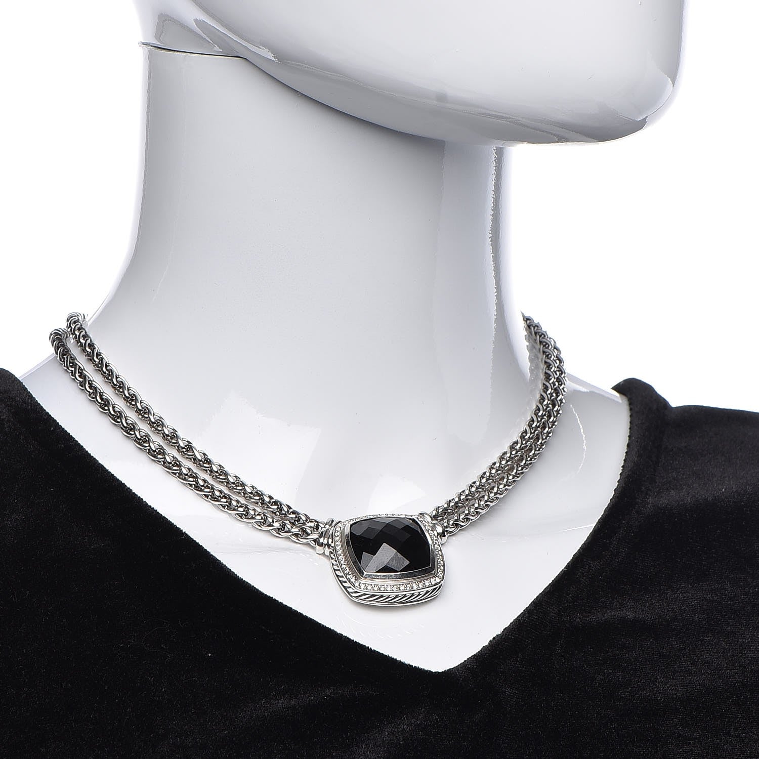 David Yurman Sterling Silver Diamond Black Onyx 19mm Albion Double Wheat Chain Necklace 2 of 15