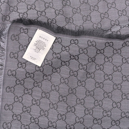 Gucci Wool Silk Monogram GGWeb Fringe Shawl Pearl Medium Grey 3 of 3
