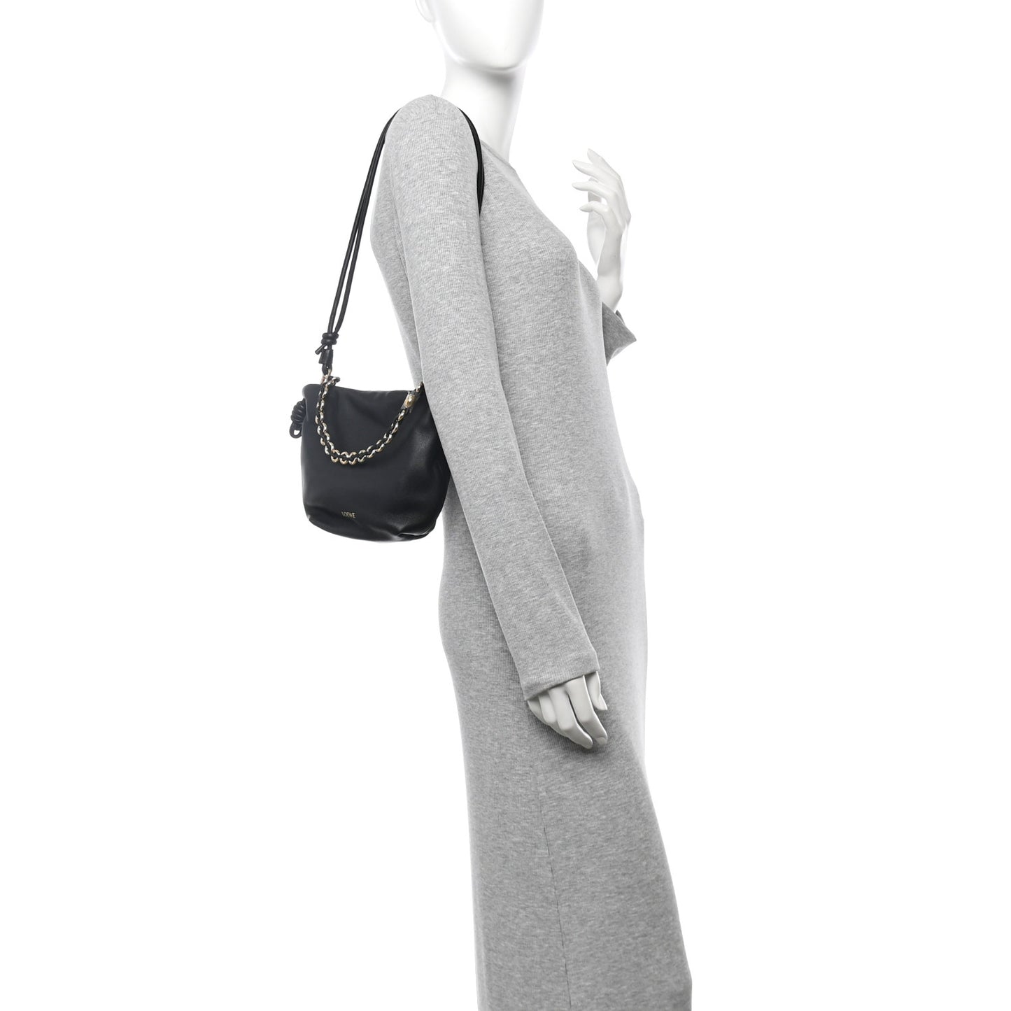 Mellow Nappa Donut Chain Mini Flamenco Knot Clutch Black