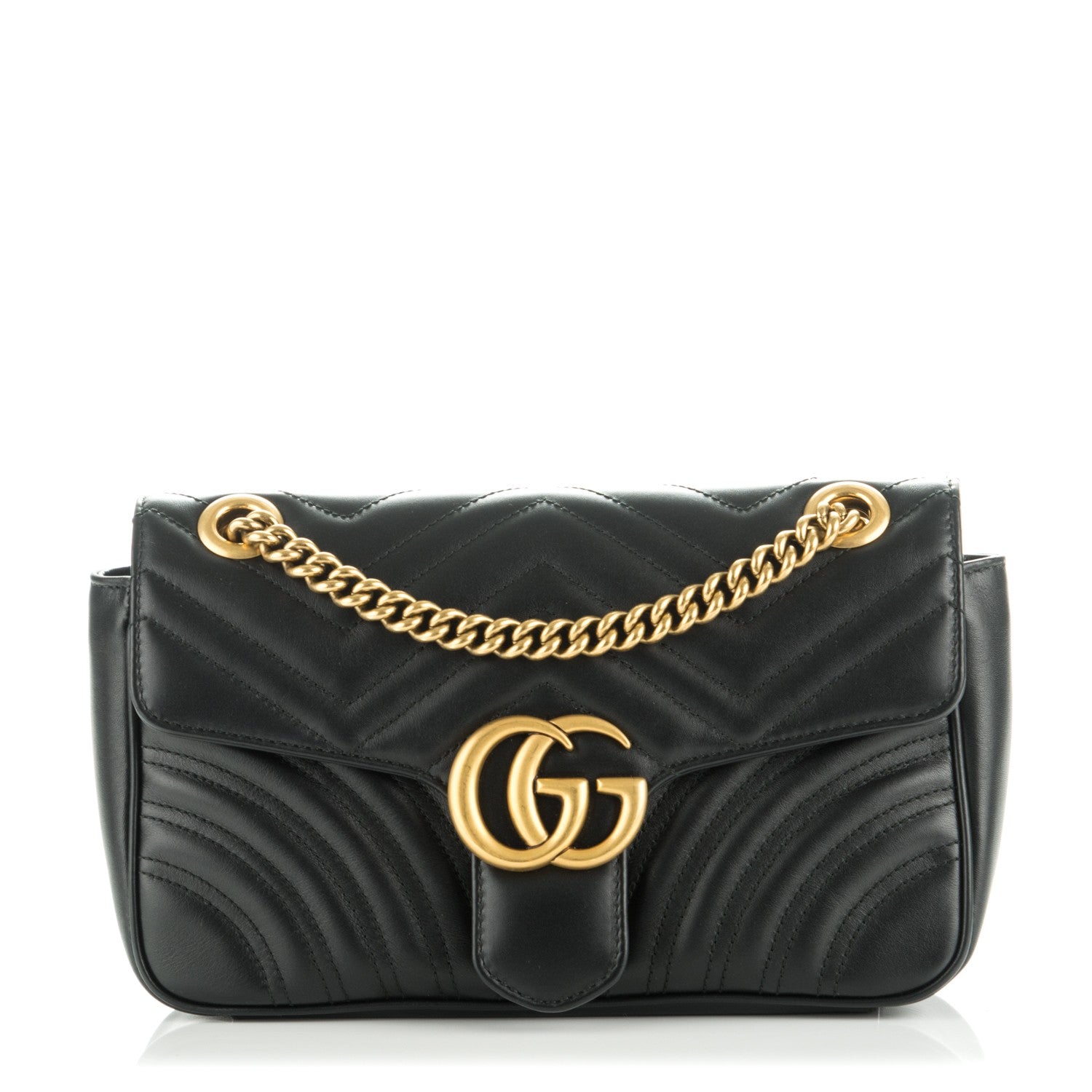 Gucci Calfskin Matelasse Small GG Marmont Shoulder Bag Black 1 of 7