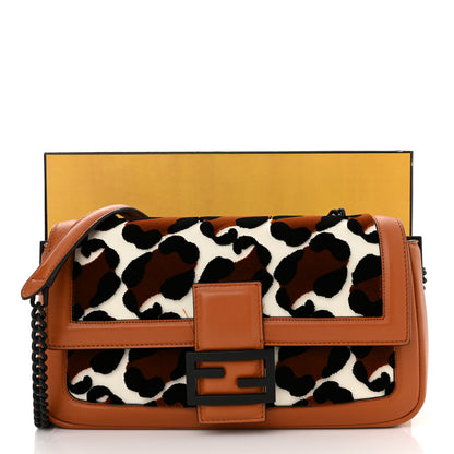 Fendi Vitello Grace Nappa Enamel Leopard Chain Baguette Ice White Multicolor Brandy Black 12 of 12