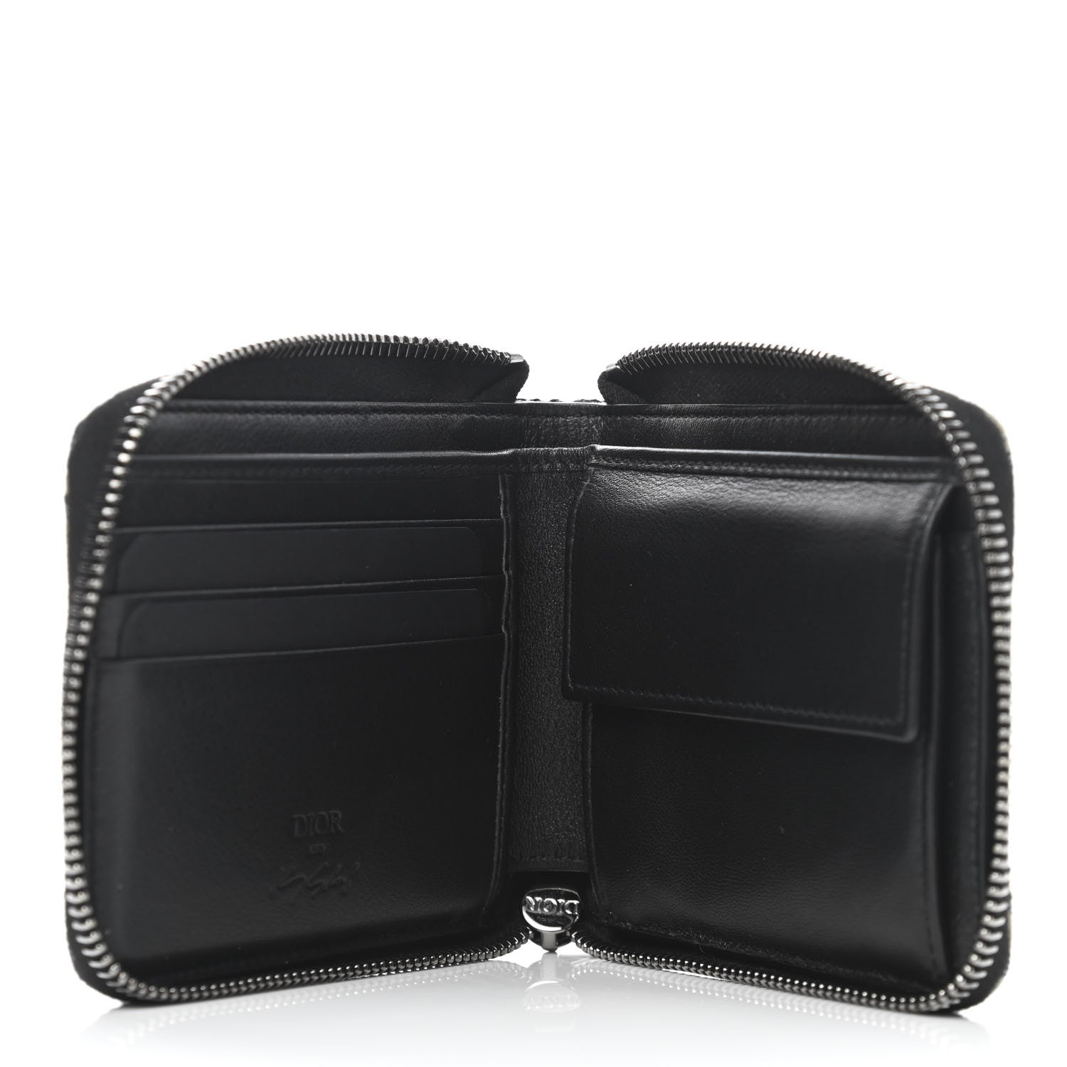 Christian Dior X KENNY SCHARF Oblique Canvas Embroidered Patches Compact Zipped Wallet Charcoal 5 of 6