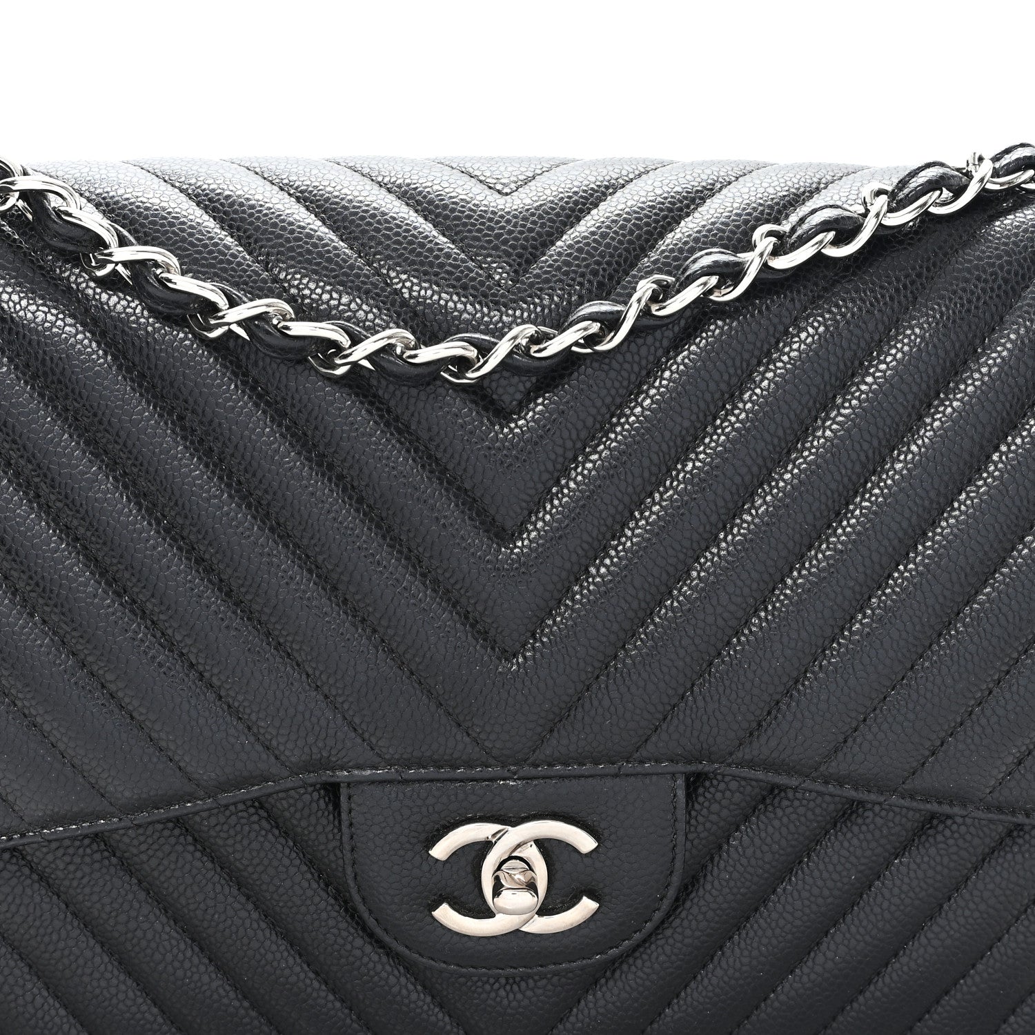 Chanel Caviar Chevron Quilted Jumbo Double Flap Black 8 of 10