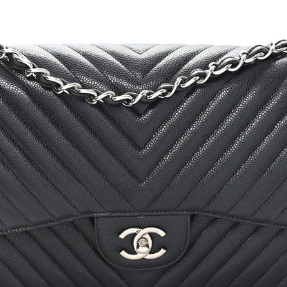 Chanel Caviar Chevron Quilted Jumbo Double Flap Black 8 of 10
