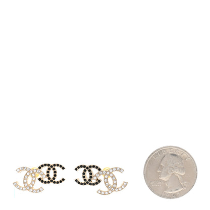 Chanel Crystal Double CC Earrings Gold Black 2 of 5