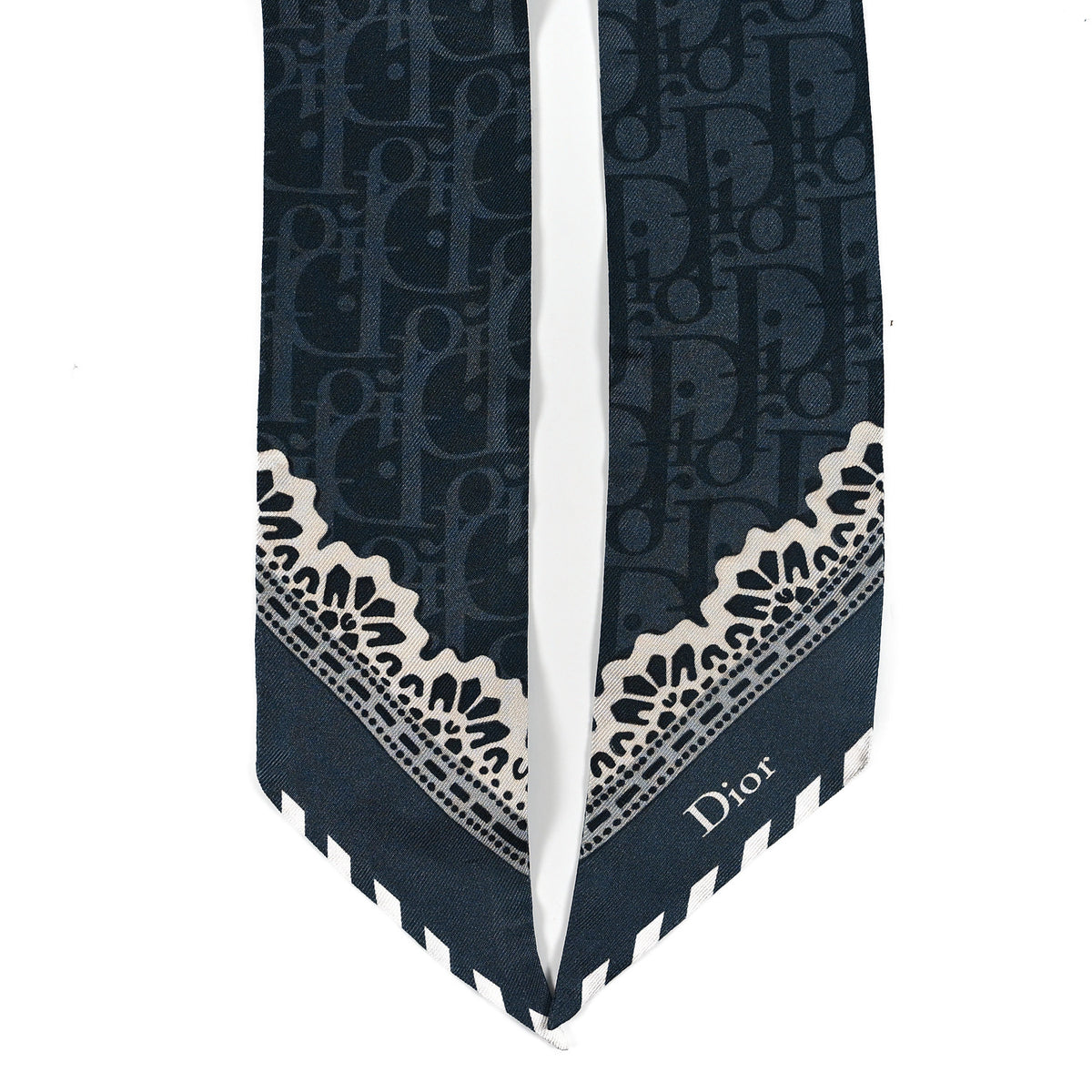 Silk Twill Medaillon Mitzah Scarf  Navy Blue White