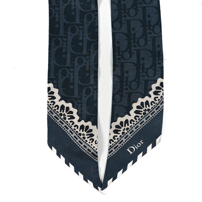 Christian Dior Silk Twill Medaillon Mitzah Scarf  Navy Blue White 2 of 3