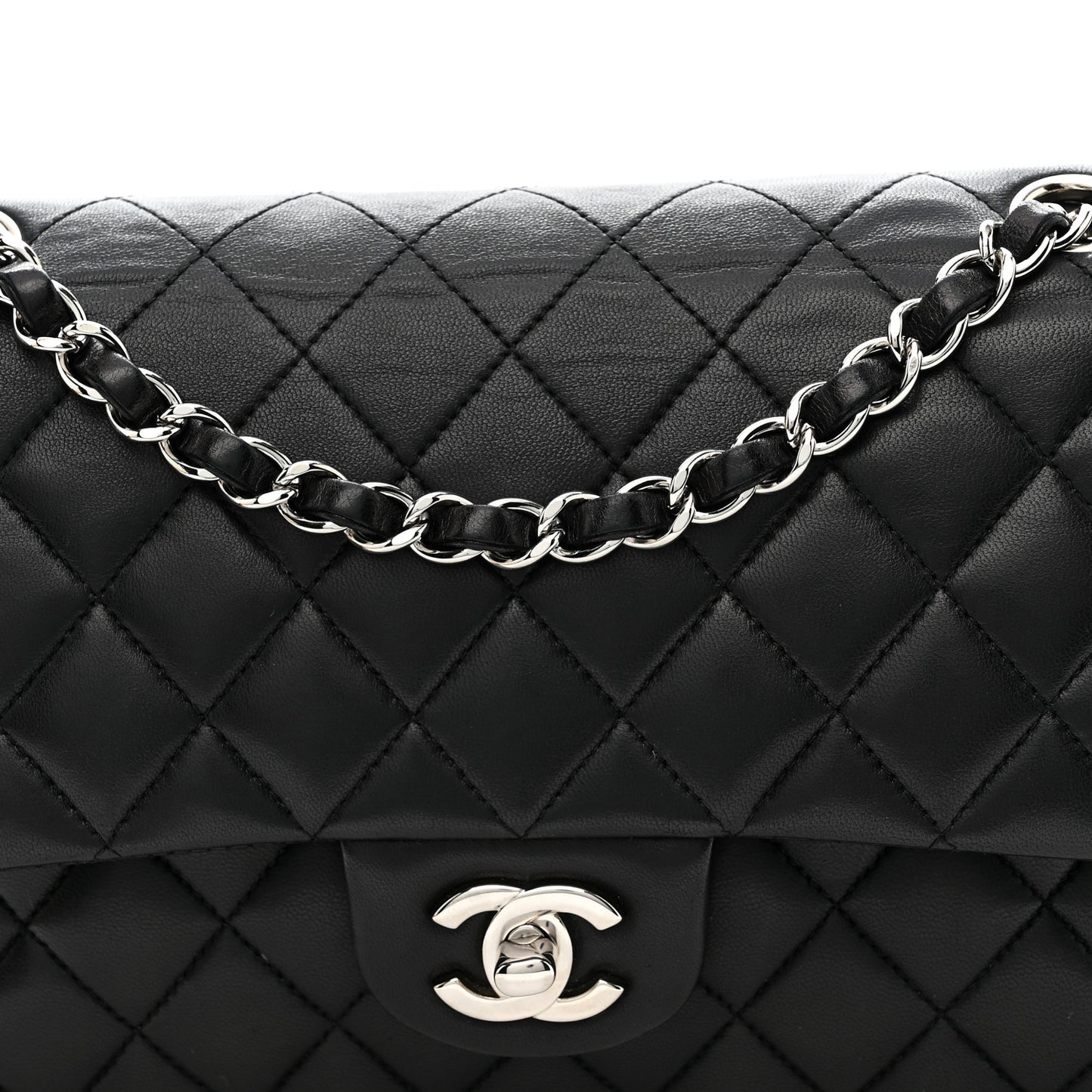 Lambskin Quilted Medium Double Flap Black