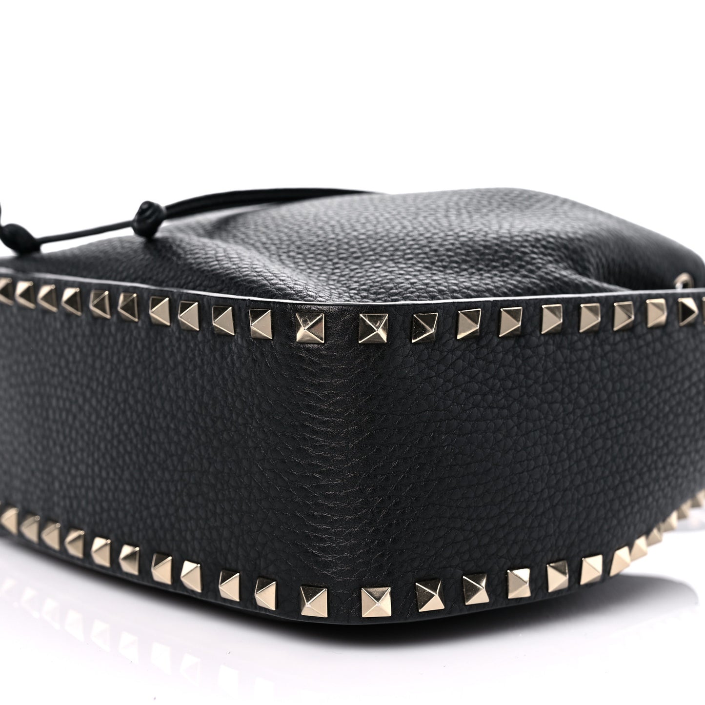 Grained Calfskin Rockstud Bucket Bag Black