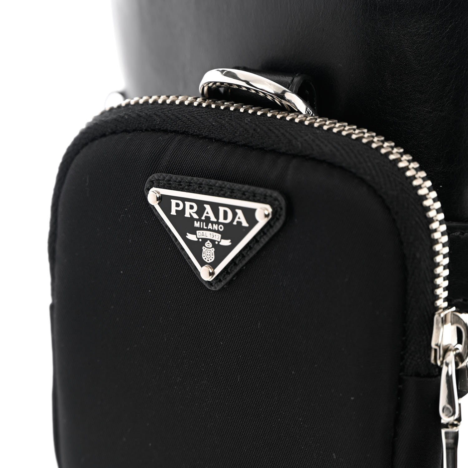 Prada Vitello Lux Nylon Metal Triangle Logo Monolith Pouch Pocket 55mm Tall Combat Boots 35.5 Black 7 of 12