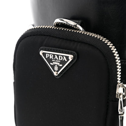 Prada Vitello Lux Nylon Metal Triangle Logo Monolith Pouch Pocket 55mm Tall Combat Boots 35.5 Black 7 of 12