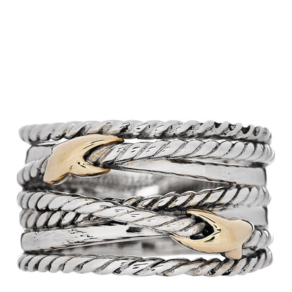 David Yurman Sterling Silver 18K Yellow Gold Double X Crossover Ring 56 7.75 1 of 4