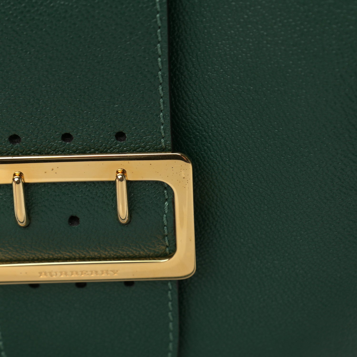Burberry Soft Grain Calfskin Medium Buckle Tote Dark Green 13 of 14