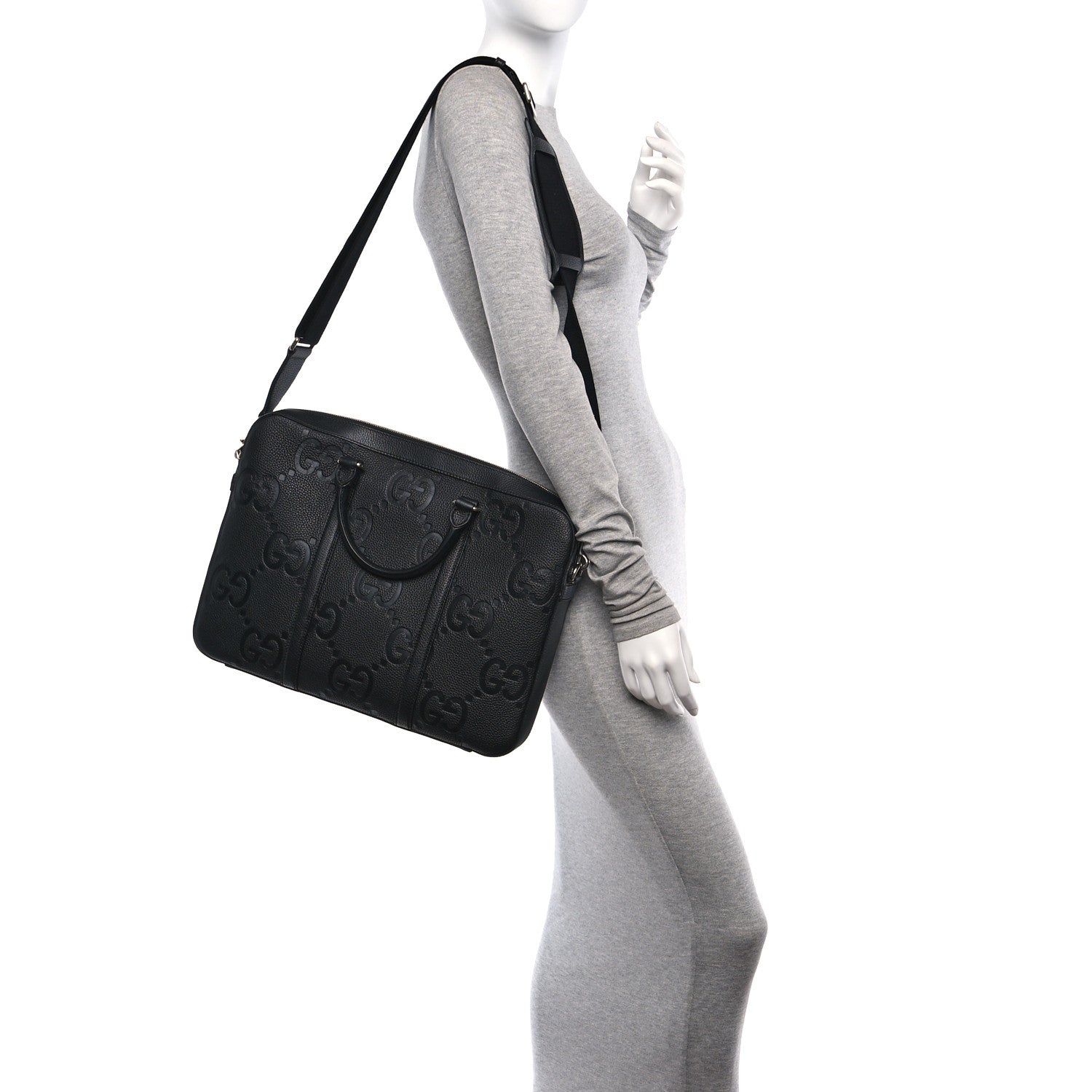 Gucci Piuma Calfskin Jumbo GG Embossed Briefcase Black 2 of 10