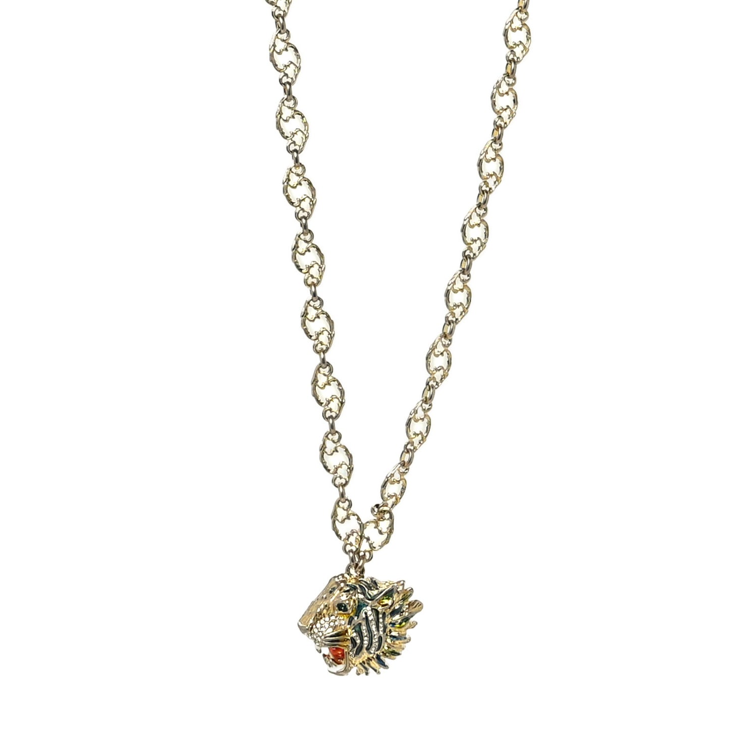Metal Enamel Roaring Tiger Pendant Necklace Gold