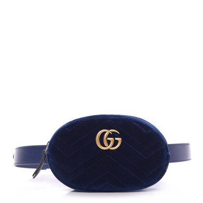 Gucci Velvet Matelasse GG Marmont Belt Bag 85 34 Cobalt Blue 1 of 9